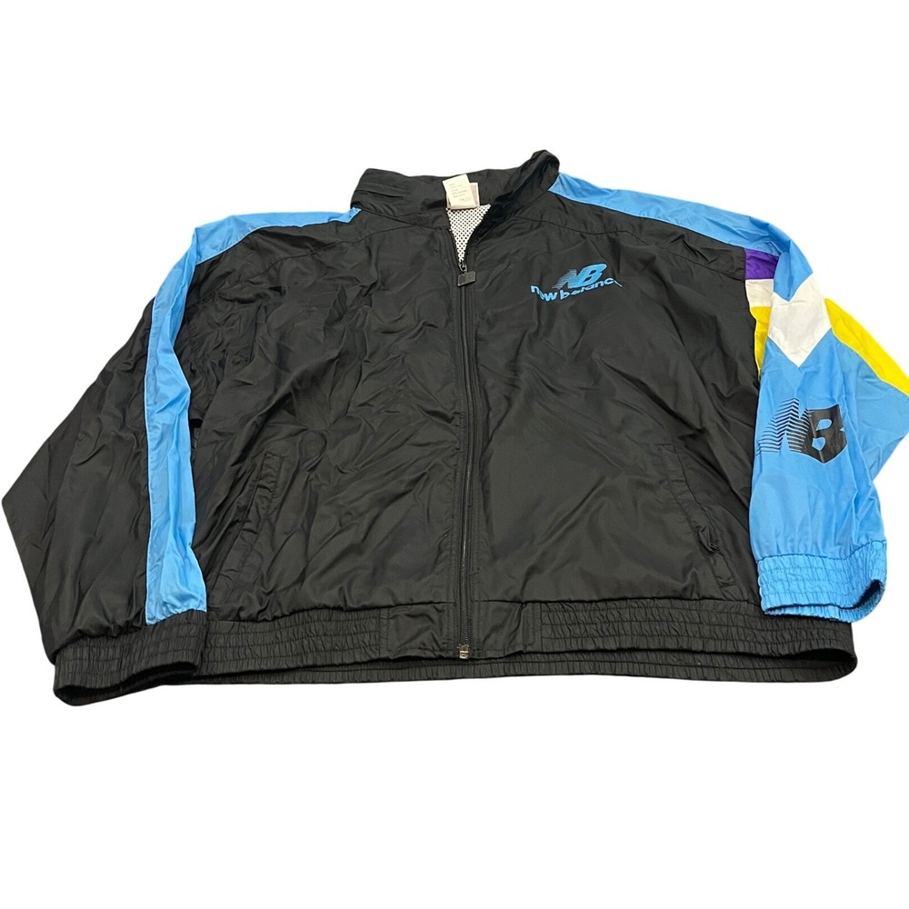 New Balance Windbreaker Mens XL Black Blue Vintage 90s Colorblock Track‎ Jacket